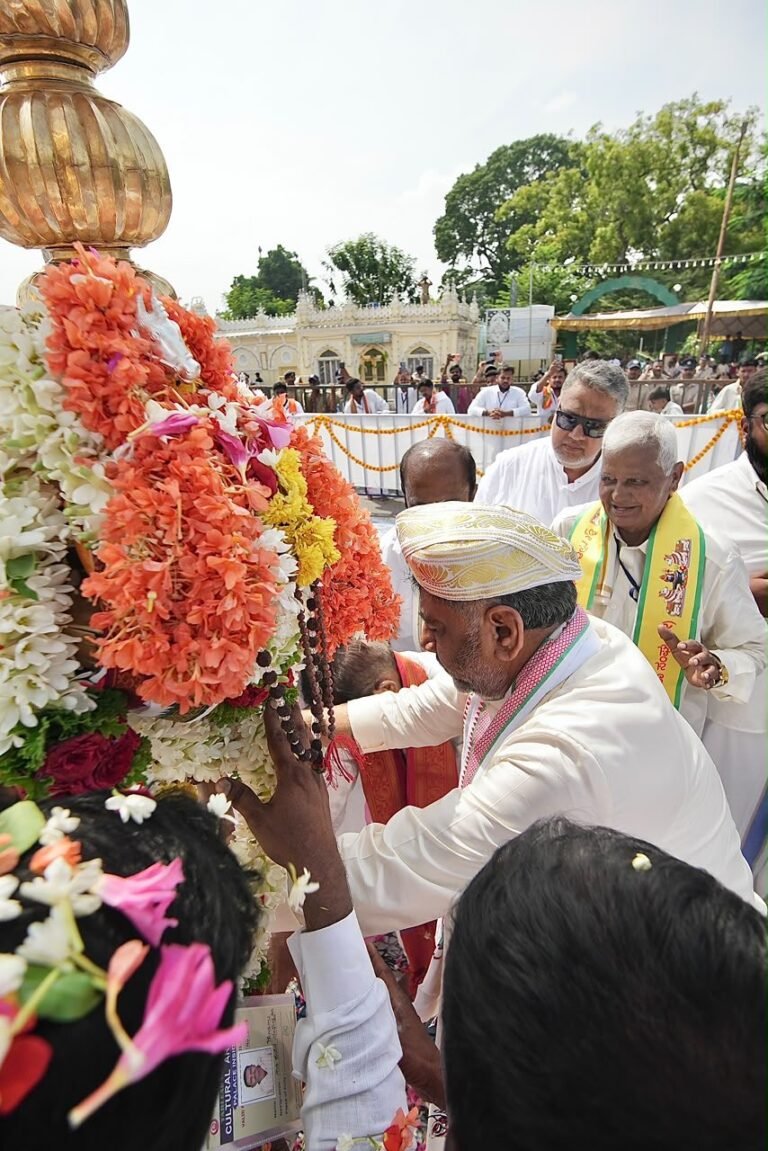 D K Shivakumar performs Nandidhwaja puja at Mysuru Palace