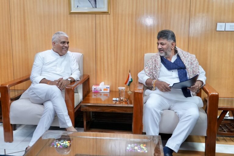 Bhupender Yadav and D K Shivakumar during their meeting in New Delhi