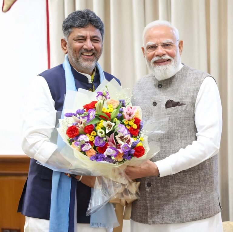 D K Shivakumar with Prime Minister Narendra Modi in a file photograph