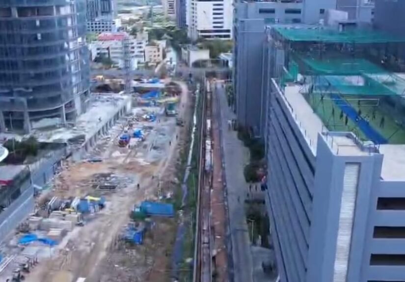 Stormwater channel beside buildings in Bengaluru North