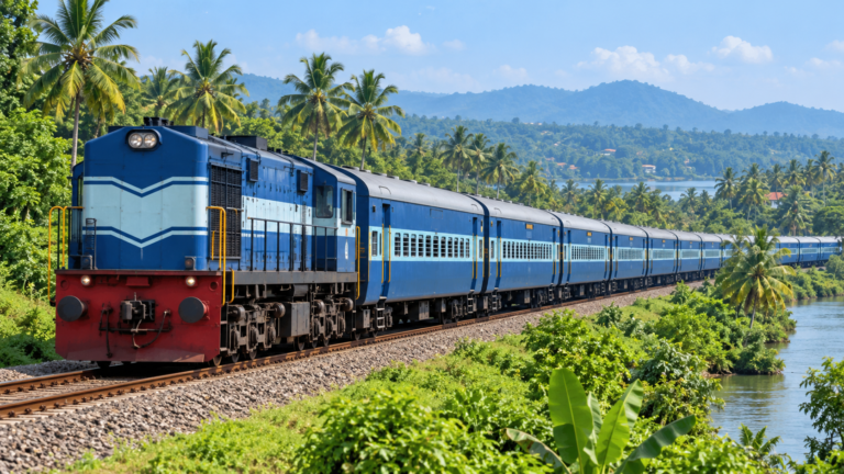 AI-generated representational illustration of a passenger train in southern India; not the actual special train.