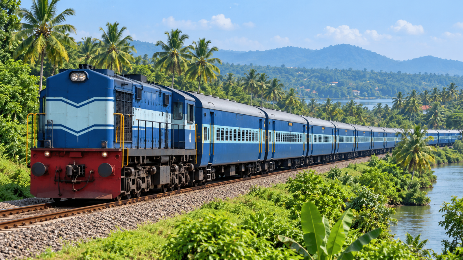 AI-generated representational illustration of a passenger train in southern India; not the actual special train.