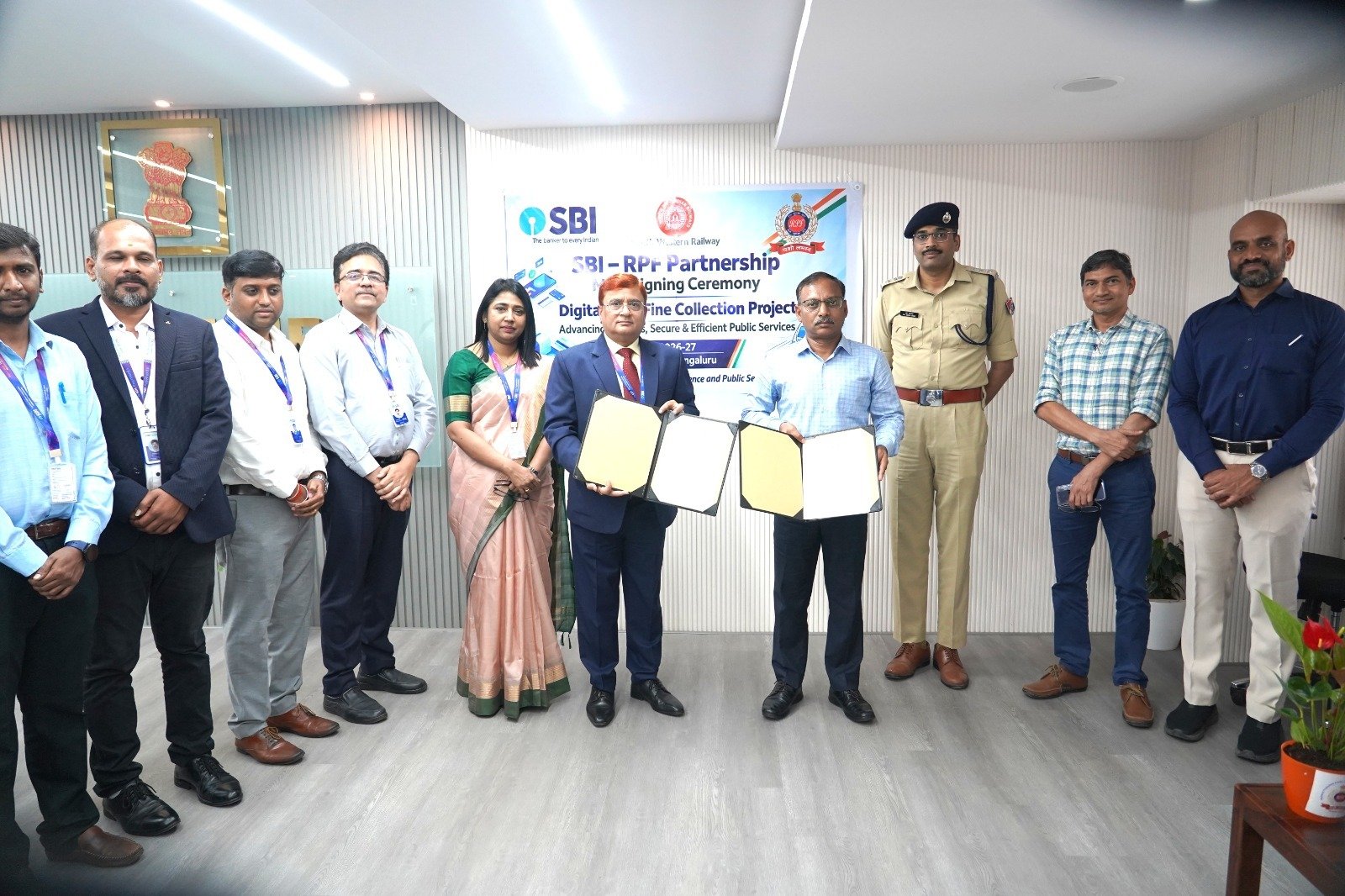 Railway and SBI officials at the digital penalty collection MoU ceremony in Bengaluru