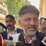 D K Shivakumar speaks to reporters near Karnataka Bhavan in New Delhi