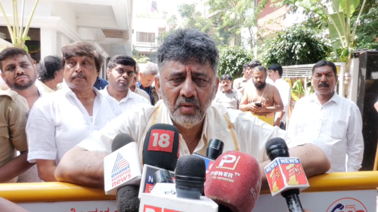 D K Shivakumar addressing reporters outside his Bengaluru residence, video screenshot