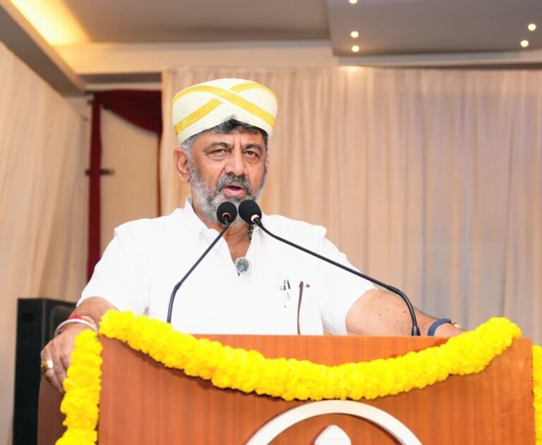 D.K. Shivakumar speaking at the Kail Muhurtha Jambara programme in Bengaluru
