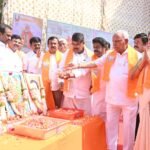 B.S. Yediyurappa and BJP leaders at the Seva Jyoti Yatra closing programme in Bengaluru