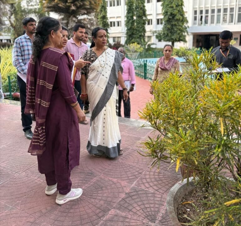 Dr. Umashree and officials inspect the grounds of the Legislators’ Home in Bengaluru