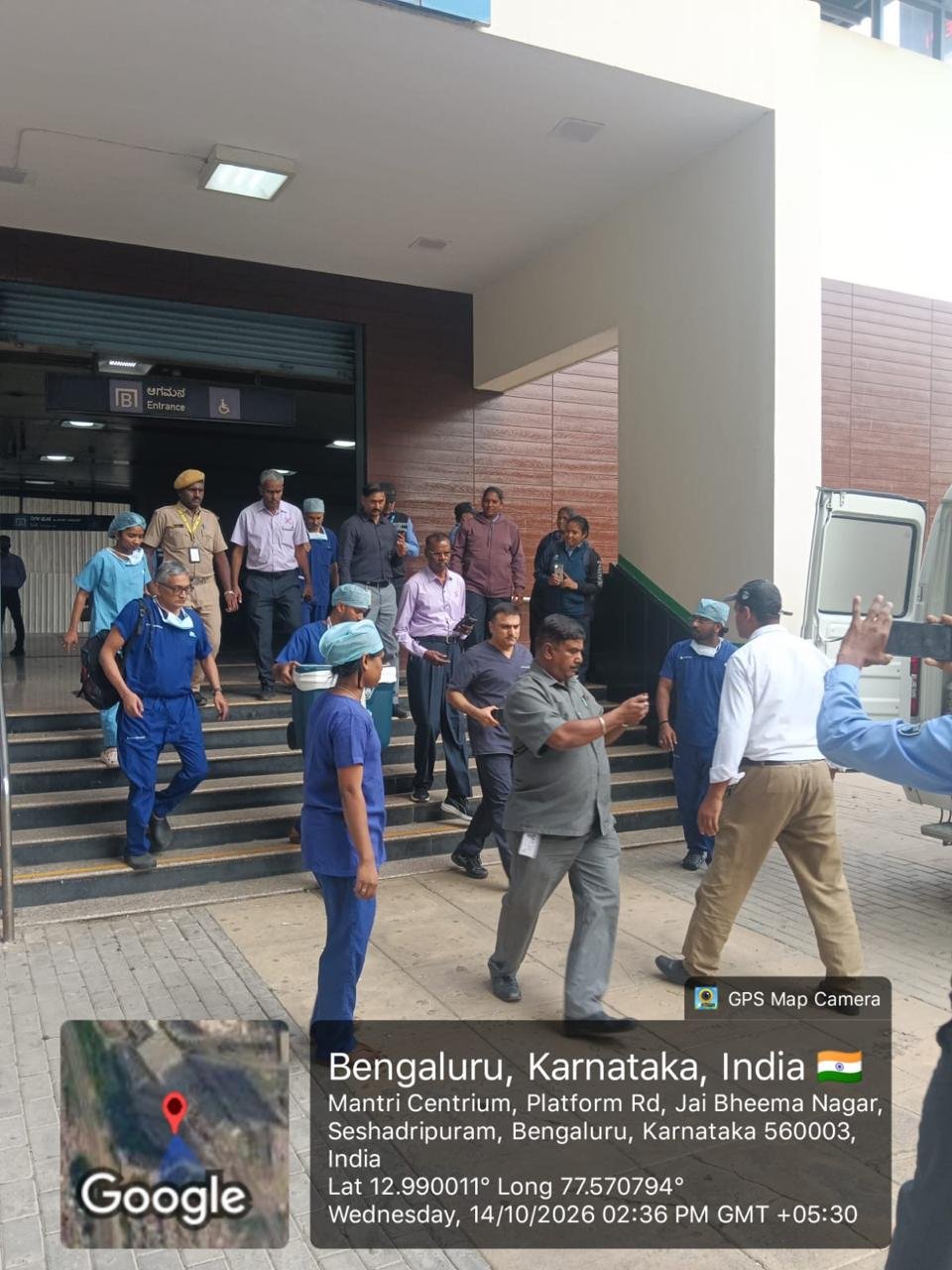 Doctors and staff after a donor heart was transported on Namma Metro to Sampige Road station