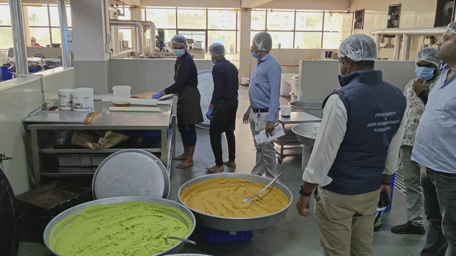Food safety officials inspect a sweet manufacturing unit in Karnataka