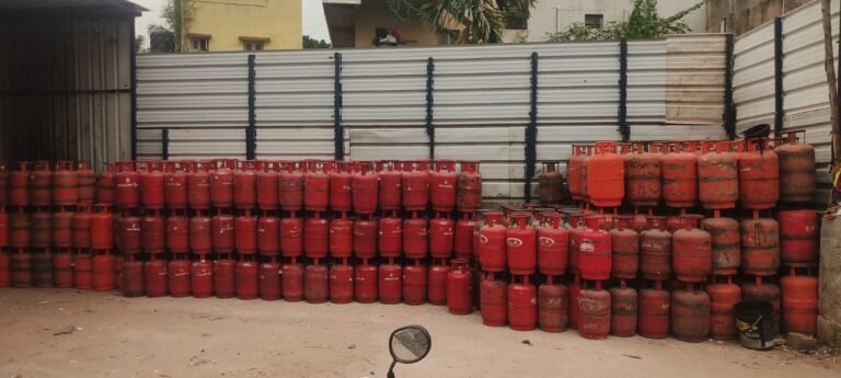 LPG cylinders arranged at the T Dasarahalli premises