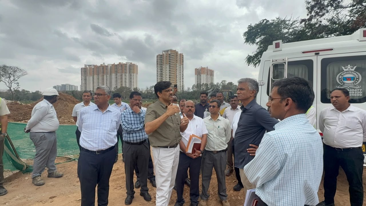 ORR Traffic Relief: Minister Orders Removal of Unneeded Metro Barricades, Sets Blue Line Trial-Run Targets 2 Krishna Byre Gowda and officials at a Bengaluru Metro construction site