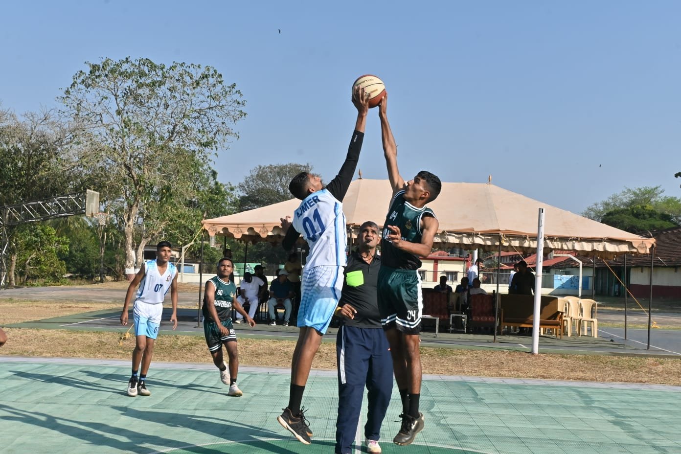 Cadets contest a basketball jump ball at Rashtriya Military School, Belagavi, on October 27, 2026.