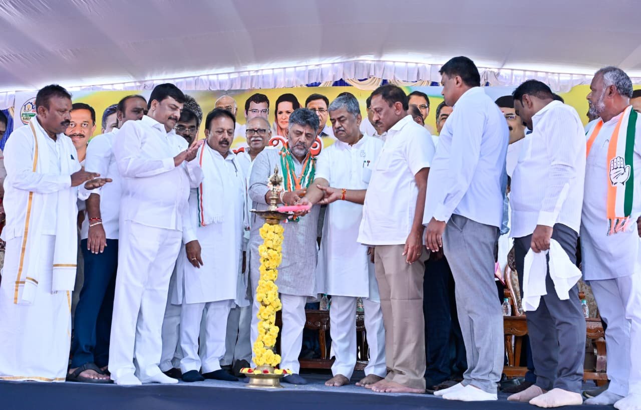 Chief Minister D K Shivakumar at a Congress event in Mandya.