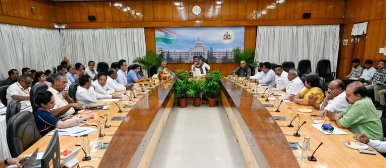 D K Shivakumar chairs a meeting with Bengaluru legislators at Krishna on October 27, 2026.