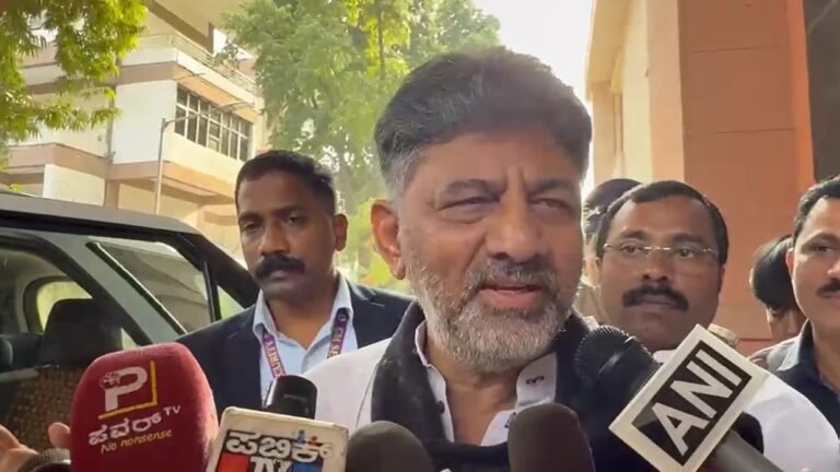 D.K. Shivakumar speaking to reporters — file photograph