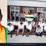 Editorial composite of Pralhad Joshi’s portrait and DK Shivakumar’s dharna at the CEO office in Bengaluru