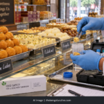 AI representational image of food sampling at an Indian sweet shop