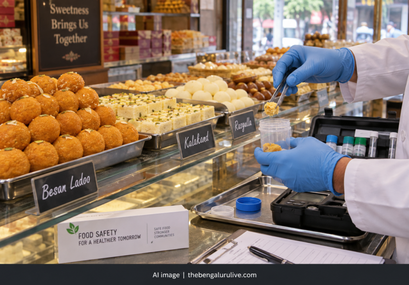 AI representational image of food sampling at an Indian sweet shop