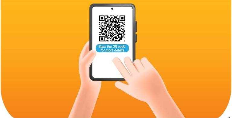CBIC illustration of a smartphone showing a QR code for its GST registration cancellation FAQ