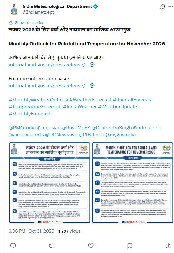 IMD’s complete original November monthly outlook post