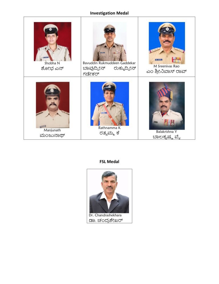 Portraits of the seven Karnataka recipients of the Kendriya Grihmantri Dakshata Padak 2026