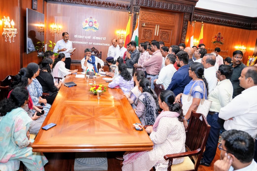 Officers selected in the 2011 KPSC recruitment meet Chief Minister D K Shivakumar at Vidhana Soudha.