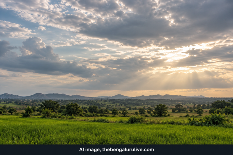 AI-generated representation of a cloudy sky over a rural landscape
