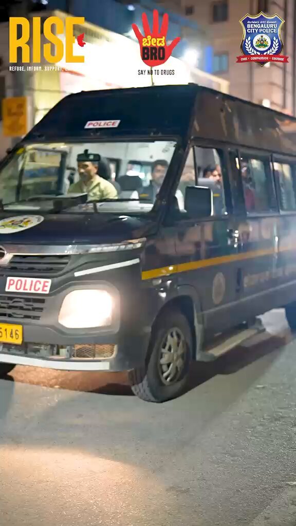 Bengaluru City Police vehicle on night patrol, shown in the official police video